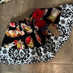 Black and White Skirt with Red Bow